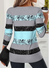 Mint Green Striped Twist Long Sleeve T Shirt | thumb picture 