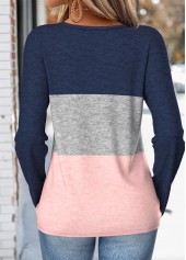Multi Color Button Long Sleeve Split Neck T Shirt | thumb picture 
