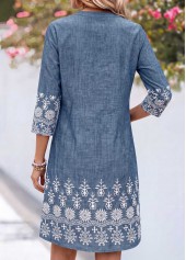 Denim Blue Tribal Print Short Tuck Stitch Dress | thumb picture 