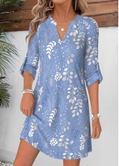 Light Blue Floral Print Short Tummy Coverage Dress