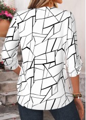 White Geometric Print Curved Hem 3/4 Sleeve Shirt | thumb picture 