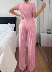 Pink Heart Print Short Sleeve Lounge Top and Pants | thumb picture 