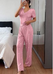 Pink Heart Print Short Sleeve Lounge Top and Pants | thumb picture 