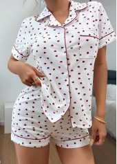 White Heart Print Short Sleeve Lounge Top and Shorts | thumb picture 