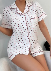 White Heart Print Short Sleeve Lounge Top and Shorts | thumb picture 