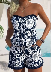 Navy Frill Random Floral Print One Piece Swimwear | thumb picture 