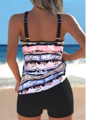 Black Ruched/shirred Leaf Print Tankini Top-No Bottom | thumb picture 