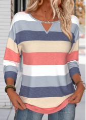 Navy Striped Tummy Coverage Long Sleeve T Shirt