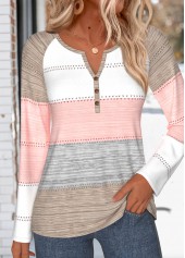 Multi Color Striped Tummy Coverage Long Sleeve T Shirt