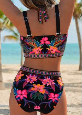 Black Mid Waisted Layered Floral Print Bikini Set | thumb picture 