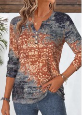 Dusty Blue Tribal Print Curved Hem T Shirt | thumb picture 