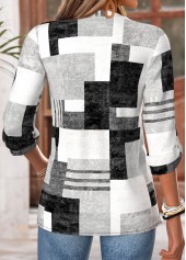 Dark Grey Geometric Print Tummy Coverage Long Sleeve Blouse | thumb picture 
