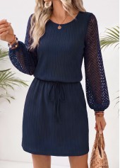 Navy Short Long Sleeve Round Neck Dress