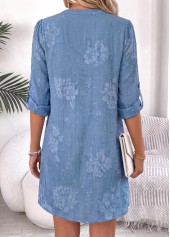 Blue Short Tummy Coverage Long Sleeve Split Neck Dress | thumb picture 
