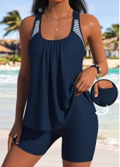Navy Mid Waisted Pocket Striped Tankini Set
