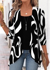 Black Geometric Print Long Sleeve Fake Two Piece Twinset