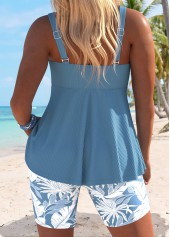 Dusty Blue High Waisted Surplice Leaf Print Tankini Set | thumb picture 