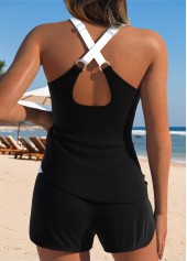 Black Mid Waisted Patchwork Tankini Set | thumb picture 