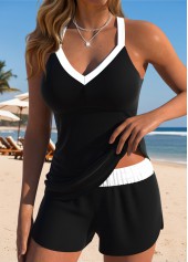 Black Mid Waisted Patchwork Tankini Set | thumb picture 