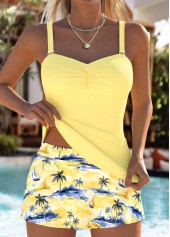 Light Yellow Mid Waisted Two-piece Tankini Set