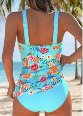 Cyan Mid Waisted Fake 2in1 Tankini Set | thumb picture 