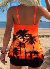 Orange Tummy Coverage Tropical Plants Print Tankini Set | thumb picture 