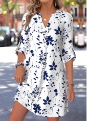 White Floral Print Short Tummy Coverage Long Sleeve Dress | thumb picture 