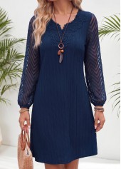 Navy Short Patchwork Long Sleeve Split Neck Dress | thumb picture 