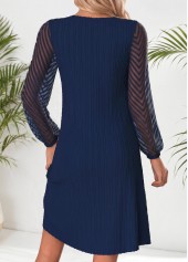 Navy Short Patchwork Long Sleeve Split Neck Dress | thumb picture 