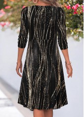 Black Wave Pattern Print Patchwork Long Sleeve Dress | thumb picture 