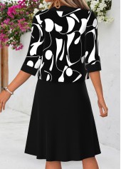 Black Geometric Print Tummy Coverage Half Sleeve Dress | thumb picture 