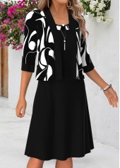 Black Geometric Print Tummy Coverage Half Sleeve Dress | thumb picture 