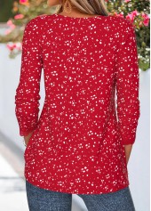 Red Geometric Print Patchwork Long Sleeve T Shirt | thumb picture 