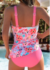 Coral Mid Waisted Criss Cross Floral Print Tankini Set | thumb picture 