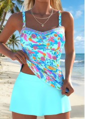 Cyan Mid Waisted Ruched Tribal Print Tankini Set