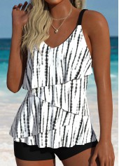 White Mid Waisted Asymmetry Tie Dye Print Tankini Set | thumb picture 