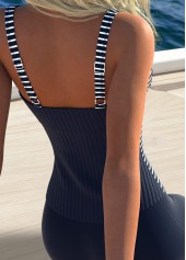 Navy Mid Waisted Tummy Coverage Striped Tankini Set | thumb picture 
