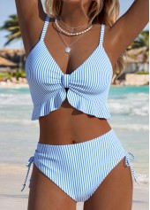 Light Blue Mid Waisted Two-piece Striped Bikini Set
