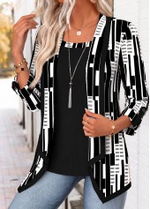 Black Geometric Print Half Sleeve Fake Two Piece Twinset | thumb picture 