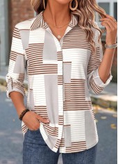 Light Grey Geometric Print Tummy Coverage 3/4 Sleeve Shirt | thumb picture 