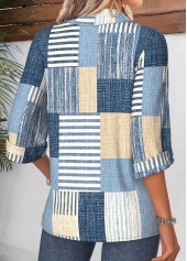 Denim Blue Geometric Print Tummy Coverage 3/4 Sleeve Shirt | thumb picture 