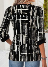 Black Geometric Print Curved Hem 3/4 Sleeve Blouse | thumb picture 