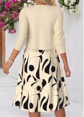 Beige Geometric Print Tummy Coverage Dress and Cardigan | thumb picture 