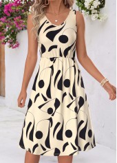 Beige Geometric Print Tummy Coverage Dress and Cardigan | thumb picture 