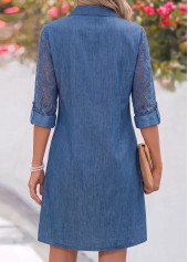Denim Blue Short Patchwork Long Sleeve Shirt Collar Dress | thumb picture 