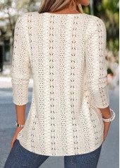 Beige Patchwork Long Sleeve Round Neck T Shirt | thumb picture 