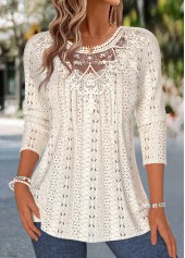 Beige Patchwork Long Sleeve Round Neck T Shirt | thumb picture 