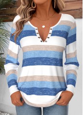 Blue Striped Tummy Coverage Long Sleeve T Shirt