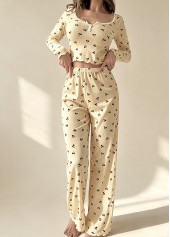 Beige Fruit Printing Long Sleeve Lounge Top and Pants | thumb picture 