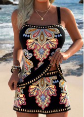 Multi Color Mid Waisted Tummy Coverage Tankini Set